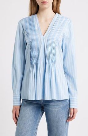 Rag & Bone Asher Stripe Pleated Cotton Blouse in Lblst at Nordstrom Rack, Size Xx-Small