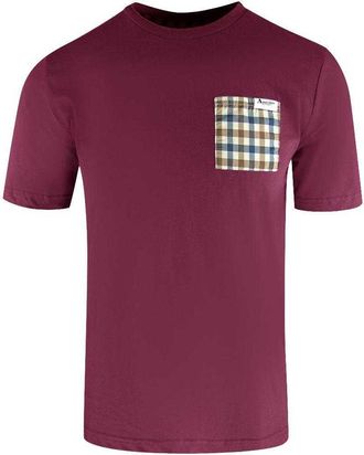 Aquascutum Heren Geruit Borstas T-Shirt (Bordeaux)