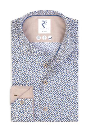 R2 Mens Cut Away Collar Long Sleeved Shirt Patterned - Blue - Size 17 inch