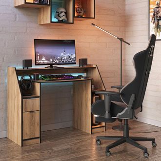 Vicco Mesa De Juego Joel, Roble Dorado, 123.2 X 45 Cm Con 1 Caj&oacute;n Y 1 Puerta, Vicco