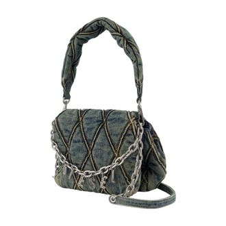 Diesel Womens Char- D Small Shoulder Bag - Diesel Cotton Blue Grey Shoulder-Hobo-Bags