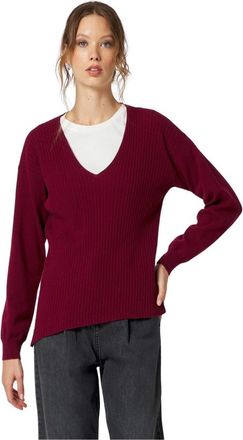 Manila Grace Asymmetrische V-hals Top - Dames - V-hals truien - Rood - L - Wol - Truien & Vesten
