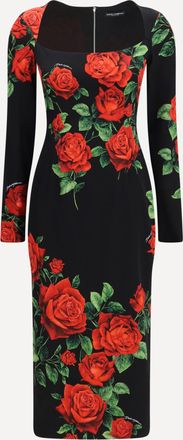 Dolce & Gabbana Rose-print charmeuse Midi Dress Female 44