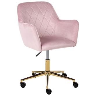 Beliani Silla De Oficina Tapizado De Terciopelo Giratoria Altura Regulable Respaldo Con Capiton&eacute; Rosa Pastel Leloria