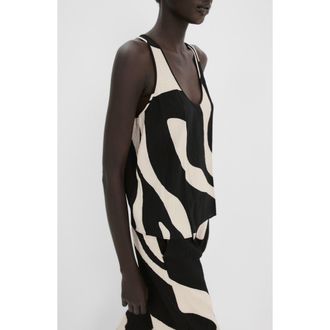 Mango Print Sleeveless Crop Top in Black at Nordstrom, Size Small