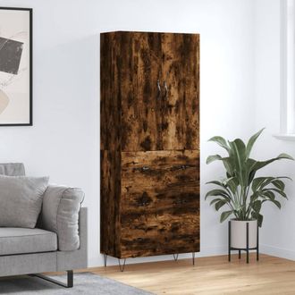 vidaXL Aparador Alto Madera Contrachapada Roble Ahumado 69,5x34x180 Cm Vidaxl