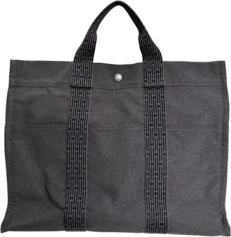 Herm&egrave;s Her Line Gray Nylon Polyester Handbag Tote Bag (Pre-Owned)