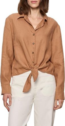 Sanctuary More Love Tie Front Linen Blend Top in Toasted Coconut Brown at Nordstrom, Size X-Small
