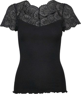 Rosemunde Zwart Kant Top Korte Mouw Elegant - Dames - Blouses - Zwart - XS - Katoen - Overhemden