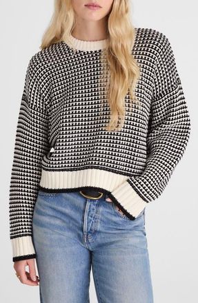 Madewell Textured Stitch Cotton Crewneck Sweater in Ivory/black at Nordstrom, Size Xx-Small