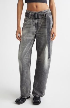 Acne Studios Page Gothik Belted Relaxed Fit Jeans in Washed Black at Nordstrom, Size 10 Us