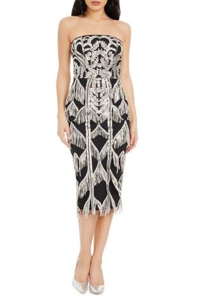 Dress The Population Viviana Sequin Strapless Sheath Dress in Silver-Black at Nordstrom, Size Xx-Small