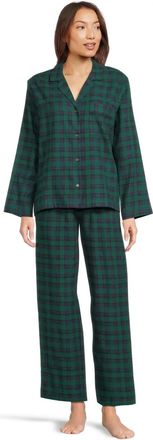 Eberjey Flannel Long Holiday Pajama Set Womens Green Tartan Plaid GBO3587