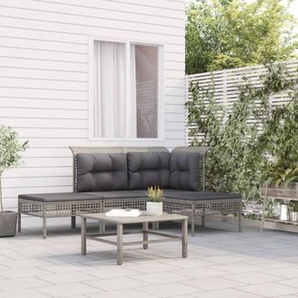 vidaXL Set De Muebles De Jard&iacute;n 4 Pzas Y Cojines Rat&aacute;n Sint&eacute;tico Gris Vidaxl