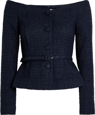 Roland Mouret off-shoulder top - women - Wool/Acrylic/Polyester/Metallised Fibres/Polyamide/Polyester - 14 - Blue