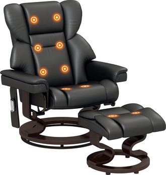 HOMCOM Massage Recliner Chair with Footstool and Adjustable Backrest - Black | TJ Hughes