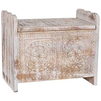 Wanderlust Deco Ba&uacute;l De Madera Blanco Y Marr&oacute;n Acabado Artesanal 60x36x50cm