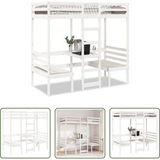 vidaXL Scrivania - Giroletto Soppalco con Scrivania e Sedie Bianco 80x200cm Pino