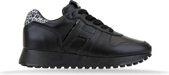 Hogan Leren Vetersneakers Animal Print Stijl - Dames - Sneakers - Zwart - 36 EU - Leer - Schoenen