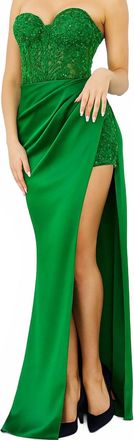 Jovani Embellished Bodice Strapless Dress In Emerald