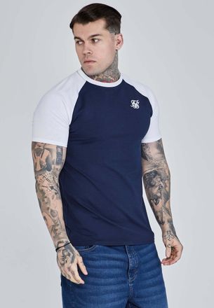 Siksilk T-Shirt SIKSILK Siksilk T-Shirt Raglan T-Shirt, Herren, Gr. L, blau, Obermaterial: 95% Baumwolle CO. 5% Elasthan EL., Shirts T-Shirt