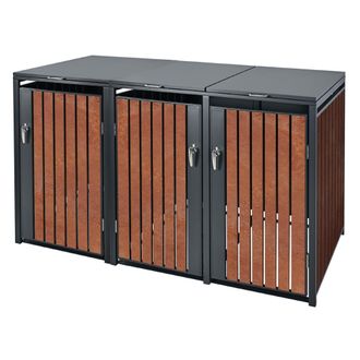ML Design Ml-design - Cobertizo Triple Para Ocultar Cubo De Basura 3x 240l Antracita Y Marr&oacute;n &Oacute;xido Rojizo 200x80x116,3 Cm Caseta De Acero Para Jard&iacute;n Exterior 