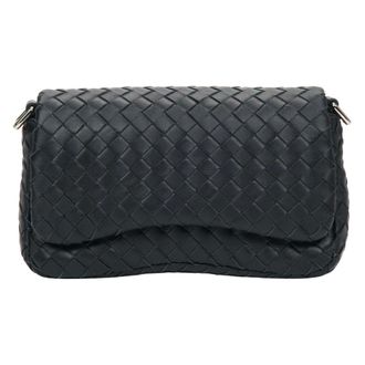 Estro & Luminara Tassen, Dames, Zwart, ONE Size, Leer, Kleine Geweven Leren Schoudertas