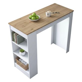 Dmora Mesa De Comedor Navi, Estante De Cocina, Consola De Comedor, Estante Rectangular Fijo, 120x50h100 Cm, Nogal Y Blanco, Con Embalaje Reforzado - Dmora