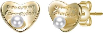 Rachel Glauber 14K Plated 3Mm Pearl Heart Earrings