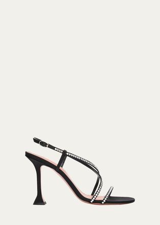 Amina Muaddi 95mm Crystal Satin Strappy Sandals