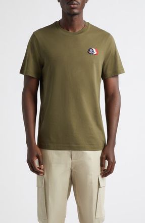 Moncler Tricolor Logo Patch T-Shirt in Olive Night at Nordstrom, Size Xxx-Large