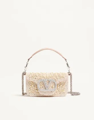 Valentino Garavani Valentino Garavani Loc&ograve; small shoulder bag with pearls, rhinestones and jewel logo Wo