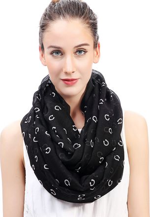 Lina & Lily Horseshoe Print Lightweight Snood Scarf (Black)
