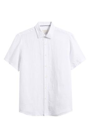 Bugatchi Orson Shaped Fit Short Sleeve Linen Button-Up Shirt in White at Nordstrom, Size Xxx-Large