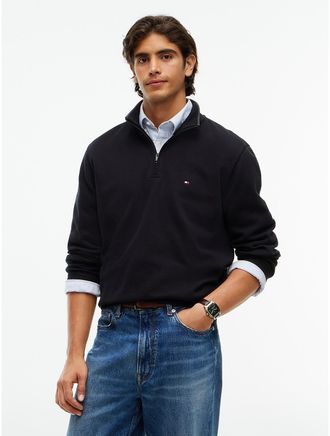 Tommy Hilfiger Mens Rib-Knit Quarter-Zip Sweatshirt - Black - XXL
