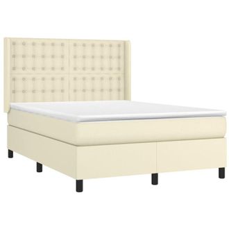 vidaXL Cama Box Spring Colch&oacute;n Y Led Cuero Sint&eacute;tico Crema 140x190 Cm Vidaxl