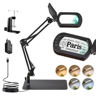 OEM L&aacute;mpara De Pie Con Aumento De 10x, Luz Led 2 En 1 Con Cubierta Protectora, L&aacute;mpara De Escritorio Con 5 Modos De Color Para Lectura, Reparaci&oacute;n, Manual