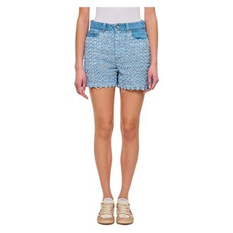 Stella McCartney Denim Shorts, female, Blue, W28, Mid-rise Denim Boucl&eacute; Shorts