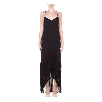 Pinko Party Dresses, female, Black, Size: XS Lace-up Fringe Dress