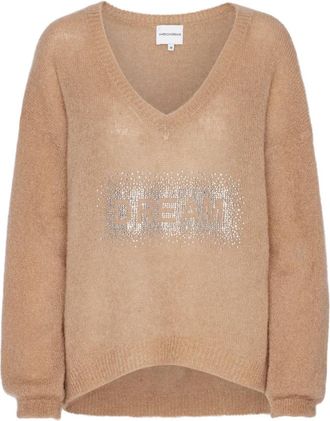 Americandreams Silja V Neck Crystal Pullover - Dames - V-hals truien - Bruin - M - Wol - Truien & Vesten