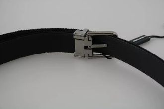 Dolce & Gabbana Black Velvet Leather Silver Buckle Womens Belt