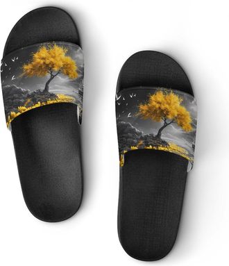 Generic Yellow Tree Boat Shower Shoes Slipper for Women Men Beach Slippers Quick Drying Non Slip Open-Toe Sandals