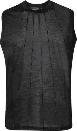 Dsquared2 Sleeveless Tops, male, Black, Size: XS Sequin Line Sleeveless Top