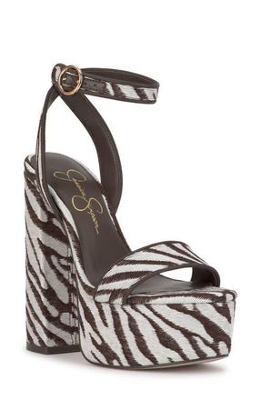 Jessica Simpson Axtyn Ankle Strap Platform Sandal in Ivory/Brown at Nordstrom, Size 7.5
