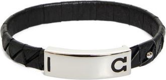 Ferragamo Mens Gancini Braided Leather Bracelet in Pld/Black at Nordstrom