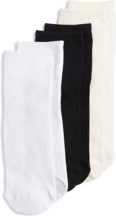 Stems 3-Pack Cotton Blend Ribbed Ankle Socks in Black/cream/white at Nordstrom