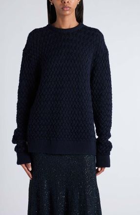 Bottega Veneta Wool Intrecciato Crewneck Sweater in 4071 Midnight Blue at Nordstrom, Size Medium