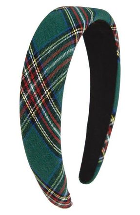 Tasha Padded Plaid Headband in Green Plaid at Nordstrom