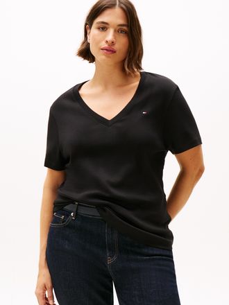 Tommy Hilfiger V-Shirt TOMMY HILFIGER CURVE CRV SLIM CODY V-NK SS, Damen, Gr. 54, schwarz, Single Jersey, Obermaterial: 100% Baumwolle, unifarben, slim fit normal, V