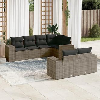 vidaXL Set De Sof&aacute;s De Jard&iacute;n 7 Piezas Con Cojines Rat&aacute;n Pe Gris Vidaxl